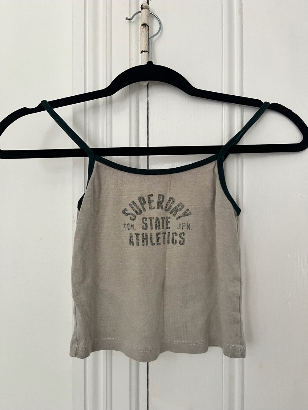 Superdry Beige Tank Top with Dark Green Trim